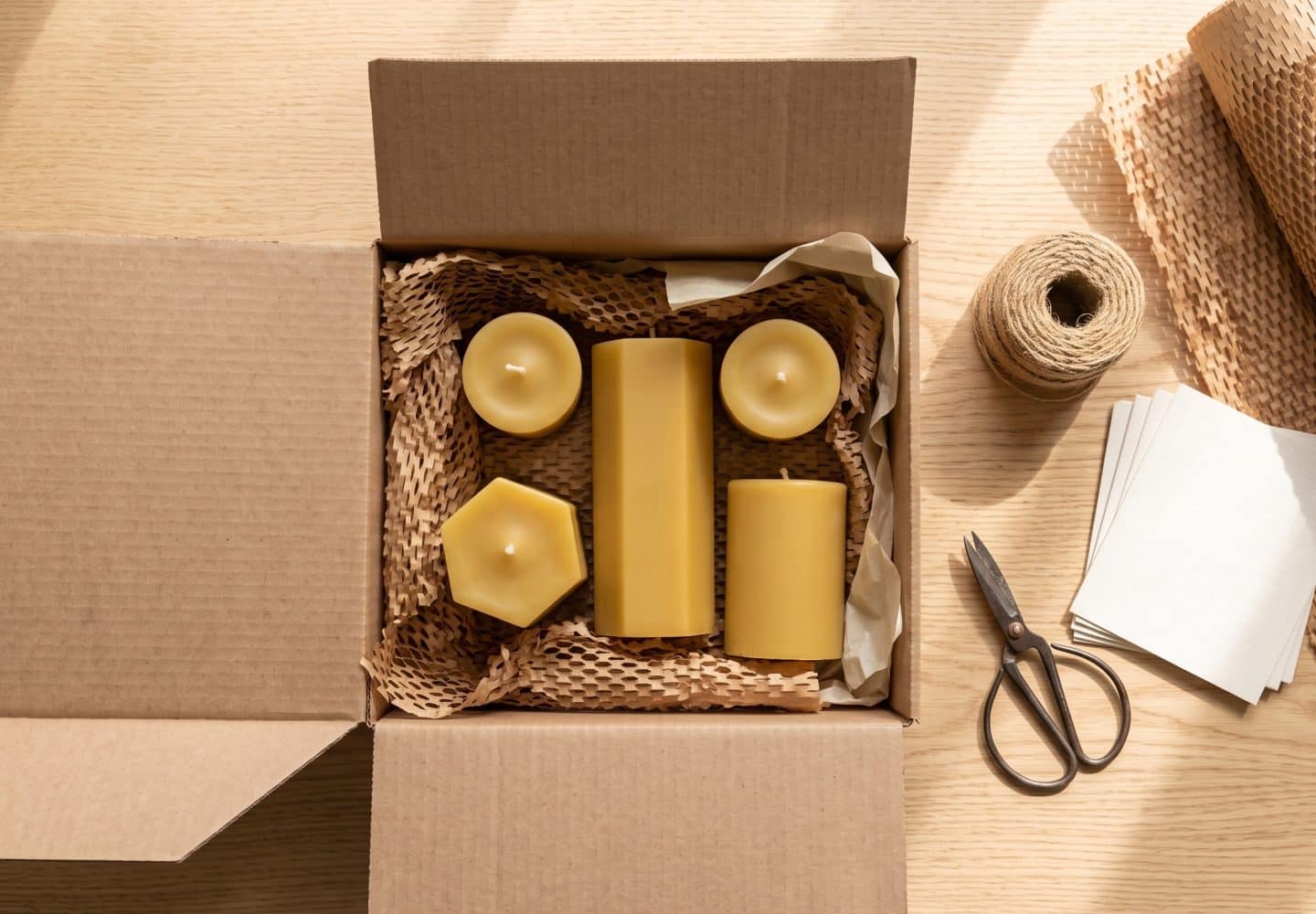 Handcrafted beeswax candle order packaging and refund and return policy guarantee