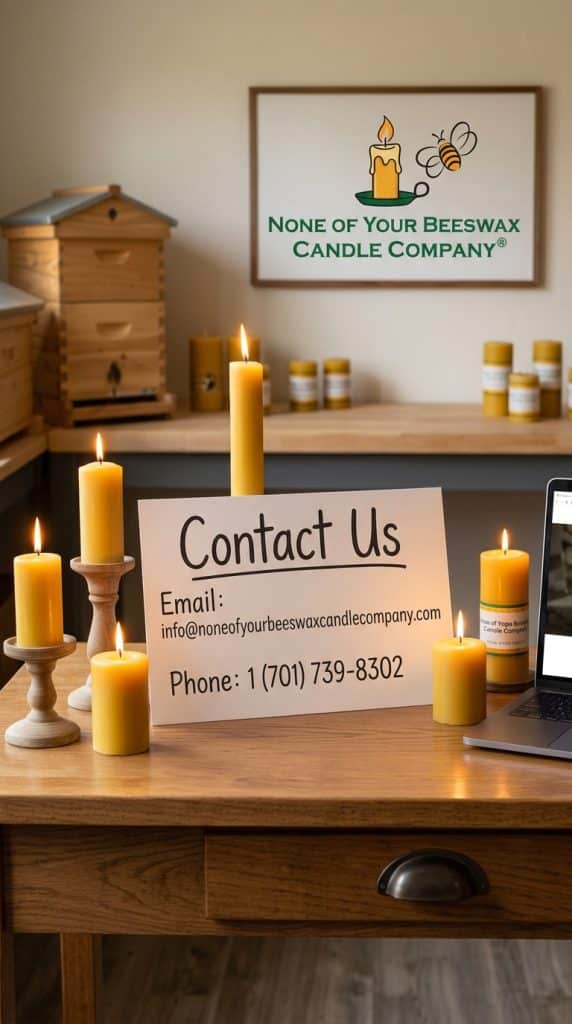 Contact beeswax candle company customer support desk at None of Your Beeswax Candle Company