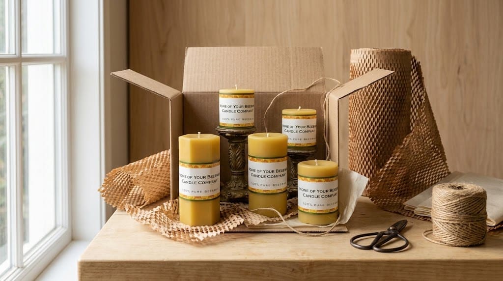 Safe order packaging and privacy policy standards at None of Your Beeswax Candle Company